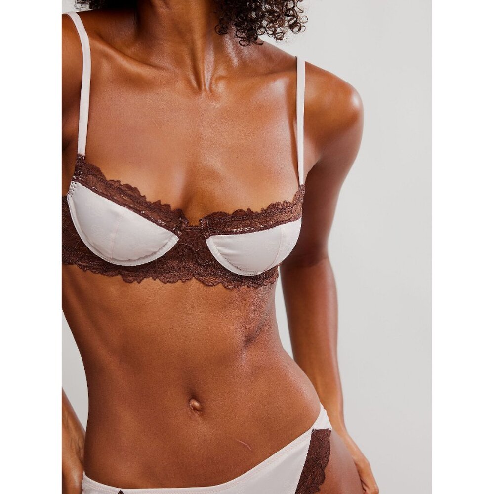 Free People Ivory Bra with Chocolate Lace Trim
